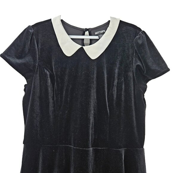 Hot Topic Black & White Collar Velvet Mini Dress Women's Size XXL Fit & Flare - Picture 6 of 11